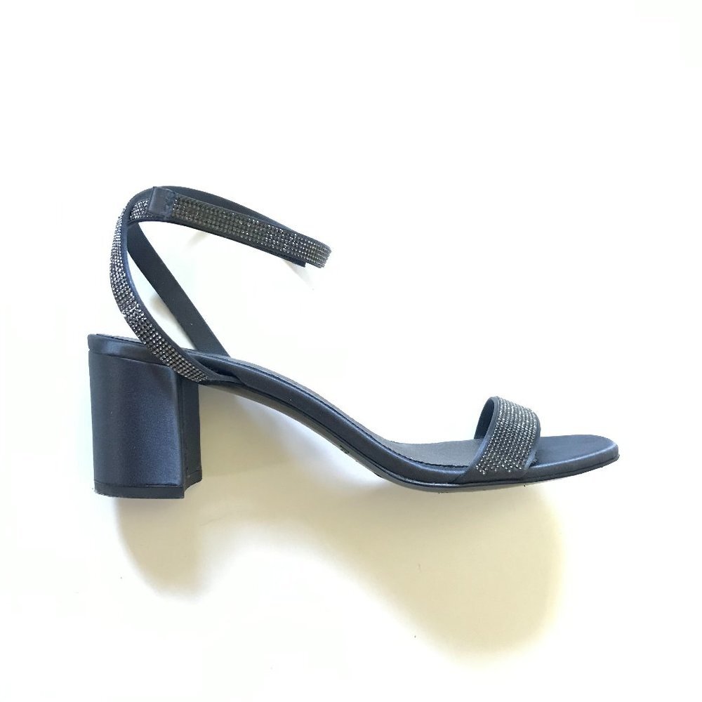 Pedro Garcia Xela Sandals Womens 37.5 Gunmetal Satin Open Toe Swarovski Crystals